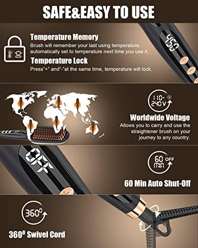 Electric Hair Straightening Brush for Women Fast Styling Black - Image 5