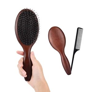 Women's Natural Boar Bristle Hairbrush for Detangling and Shine