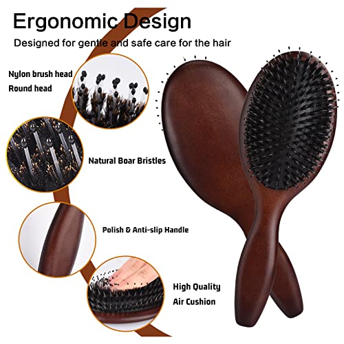 Women's Natural Boar Bristle Hairbrush for Detangling and Shine - Image 3