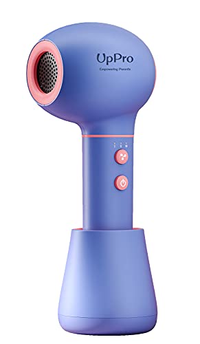 Portable hair dryer without cords for convenience and mobility.