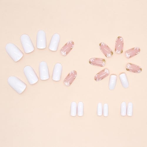 White acrylic nails in oval shape. - Image 3