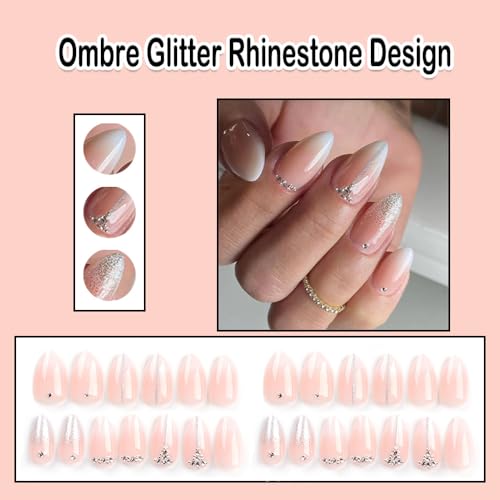 Sparkly almond-shaped acrylic nails. - Image 2