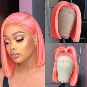 Pink Human Hair Bob Wig 8 Inches