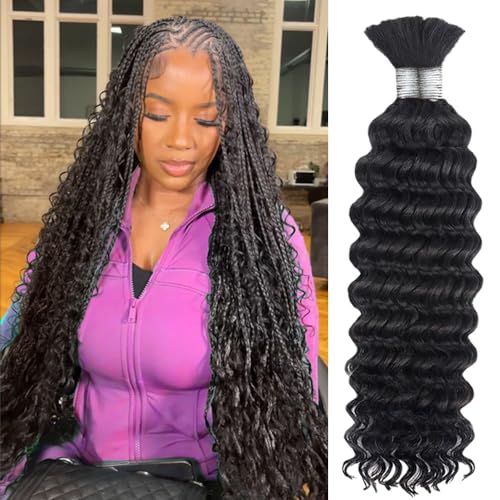 Wavy human hair braiding with wet look.
