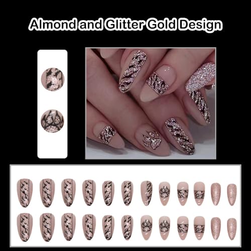 Golden acrylic nail designs for a glamorous look. - Image 2