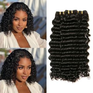 Deep wave human hair weave, loose style.