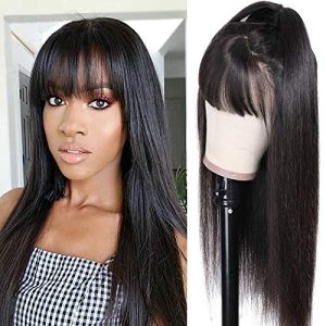 Human hair fringe wig for stylish looks.
