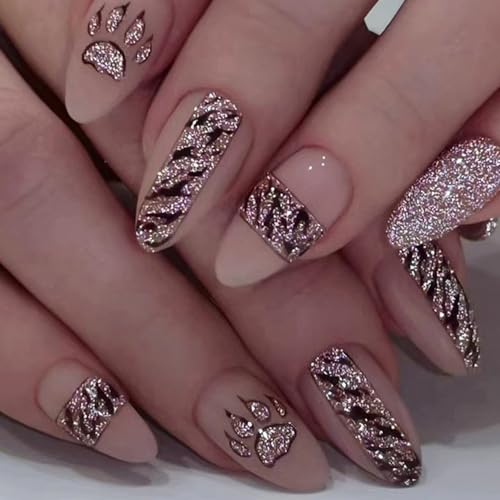 Golden acrylic nail designs for a glamorous look.