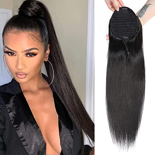 Human hair drawstring ponytails for easy styling.