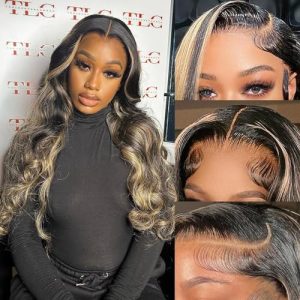 Ombre Full Lace Human Hair Wig for Women, Natural Look, Adjustable Size