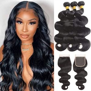 Human hair bundles for sew-in hairstyles.