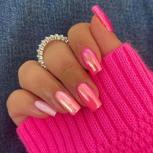 Hot Pink Short Acrylic Nails