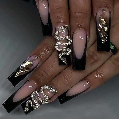 Snake-themed stick-on nail designs for a fierce look.