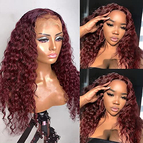 Dark Red Human Hair Lace Front Wig - Image 4