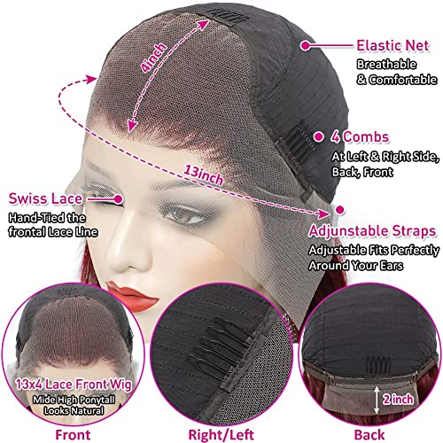 Dark Red Human Hair Lace Front Wig - Image 3