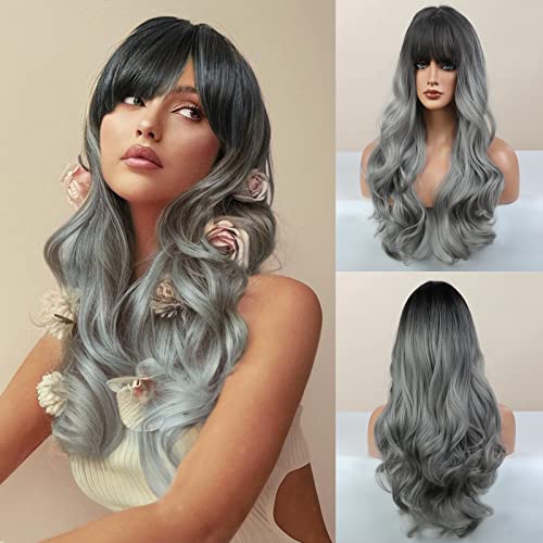 Grey Ombre Human Hair Wig for Women, 20 Inch, Natural Look & Feel