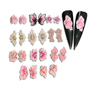 Acrylic Nails Set with Pink Flower Design for Elegant Nail Art and Manicure