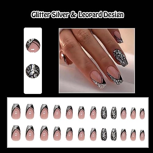 Short Black Acrylic Coffin Nails - 24 Piece Set, Medium Size - Image 2