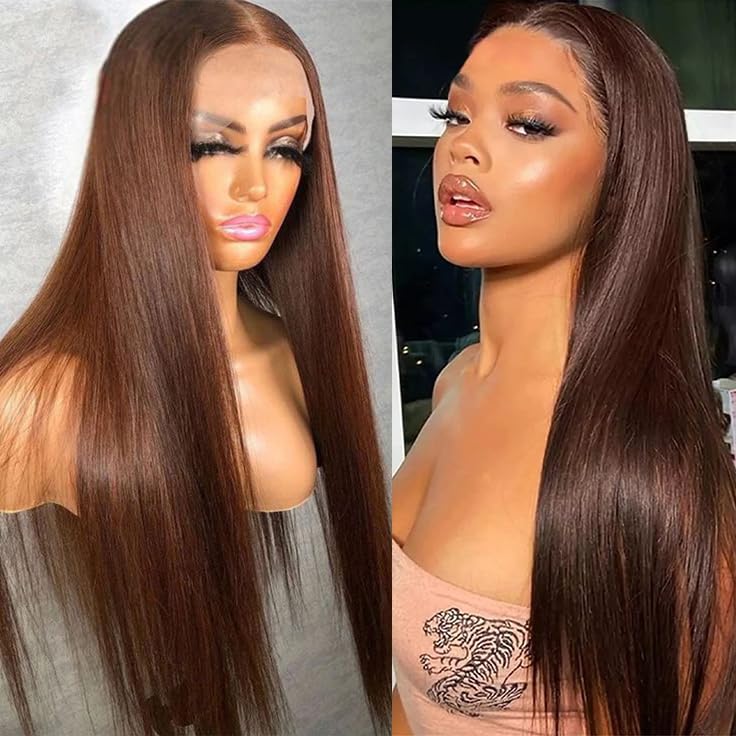 Brown human hair wig, straight style.