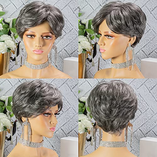Gray human hair wig, short length. - Image 2