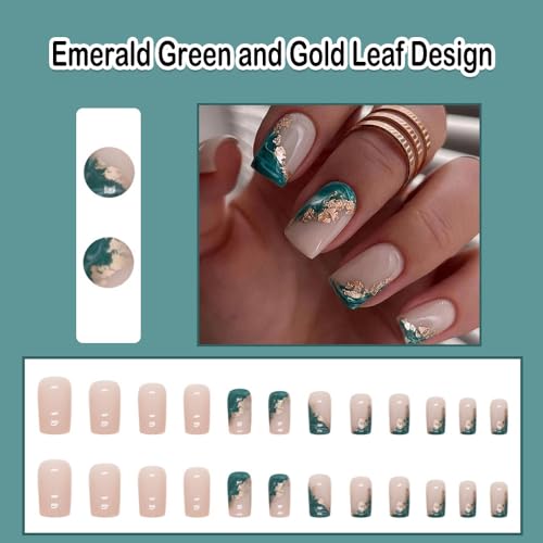Green and Gold Acrylic Nails - Image 2