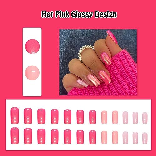 Hot Pink Short Acrylic Nails - Image 2