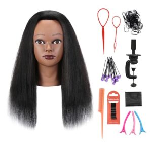 Human hair cosmetology head for training purposes.