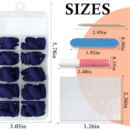 Matte Dark Blue Acrylic Nails - Image 3