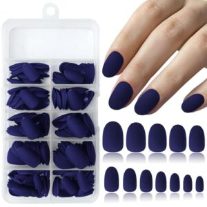 Matte Dark Blue Acrylic Nails