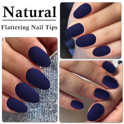 Matte Dark Blue Acrylic Nails - Image 6