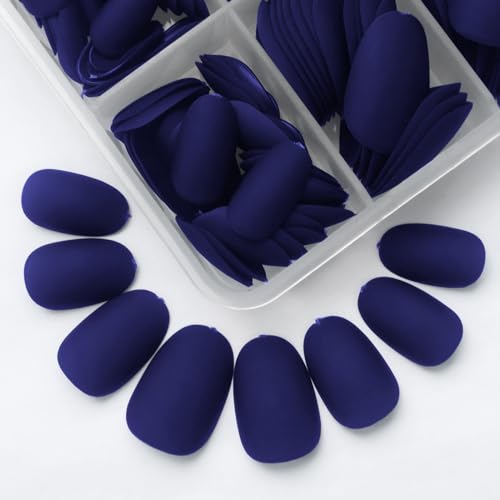 Matte Dark Blue Acrylic Nails - Image 4