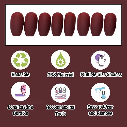 Matte Dark Red Acrylic Nails - Image 3