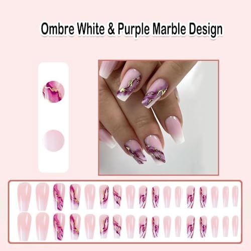 Purple and gold acrylic nails design. - Image 2