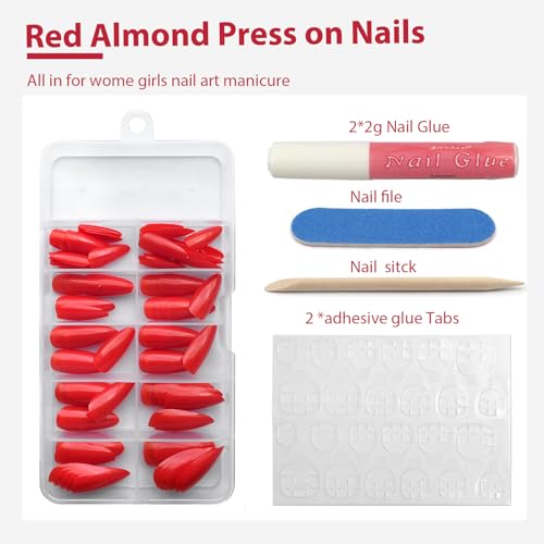 Red Almond Acrylic Nails - Image 3