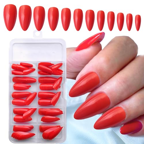 Red Almond Acrylic Nails