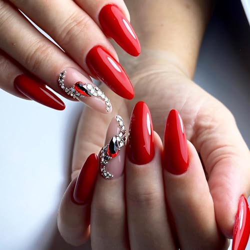 Red Almond Acrylic Nails - Image 6