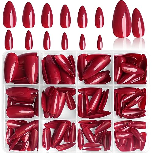 Short Dark Red Acrylic Nails