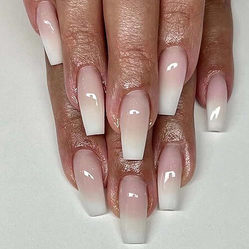Short Pink & White Ombre Acrylic Nails