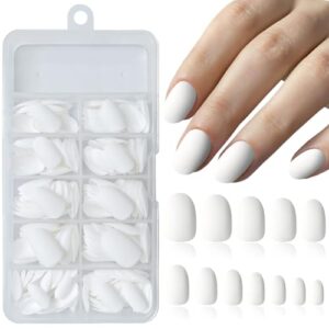 White round acrylic nails.