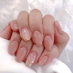 Glitter Short Coffin Acrylic Nails