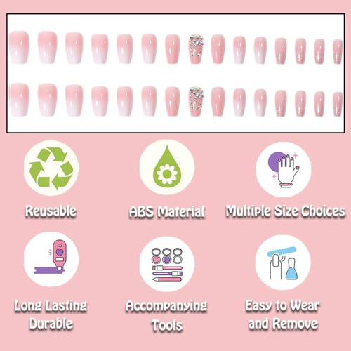 Ombre Pink and White Acrylic Nails Set - Medium Length - Image 3