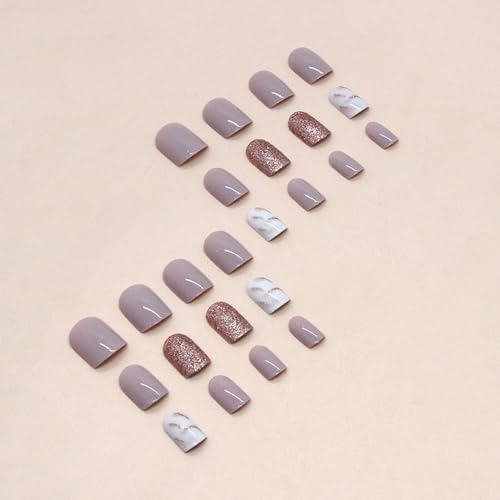 Pink marble design on acrylic nails. - Image 3