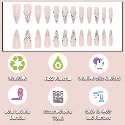 Silver Press-On Nails 24 Piece Set for Effortless, Durable, and Stunning Manicures - Image 3