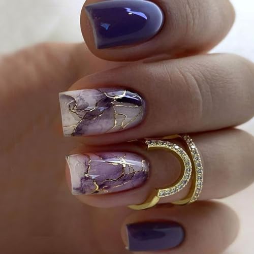 Purple Flame Design 24-Piece Acrylic Nail Set - Medium Size