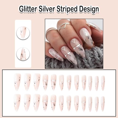 Stylish Blue and Silver Acrylic Nail Set - 24 Piece Manicure Kit - Image 2
