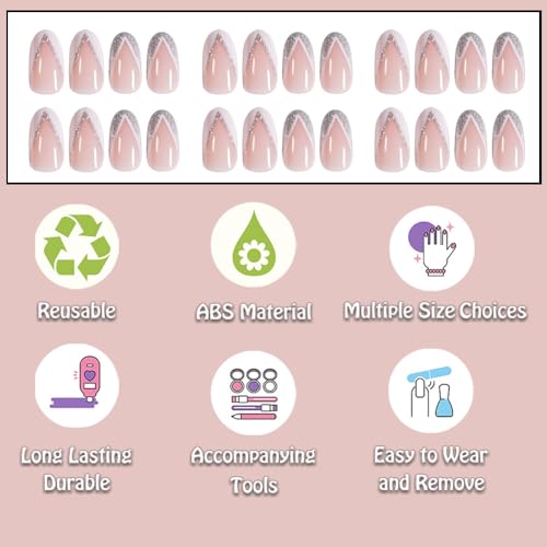 Sparkling White Silver Glitter Acrylic Nails Set 24 Count - Image 3