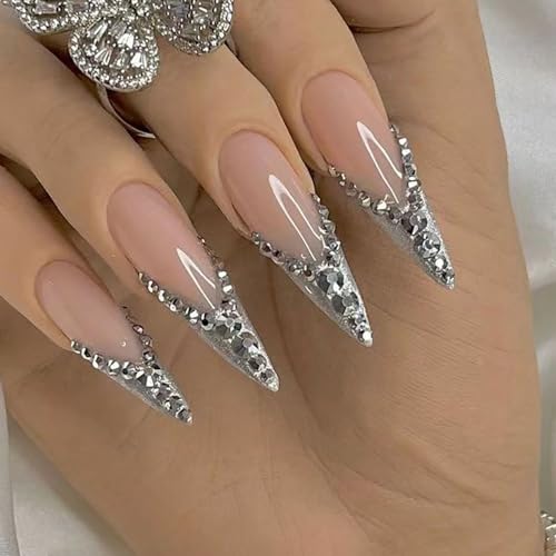 Silver Press-On Nails 24 Piece Set for Effortless, Durable, and Stunning Manicures