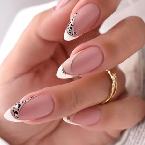 24 Count White Almond French Tip Acrylic Nails - Durable & Stylish Design