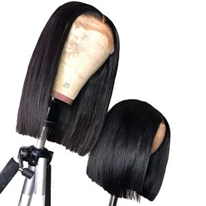 Human Hair Bob Wig with Closure, 10-Inch Length