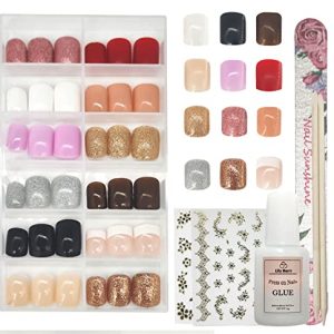 24 Piece Matte Glitter Acrylic Nails Set for Stylish Durable Nail Art